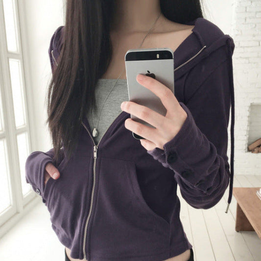 Butterfly sleeve hooded knit sweater in Purple, mirror view