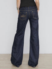 Letter Embroidery Low-Waist Flared Jeans