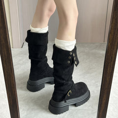 Retro Chunky Heel Belted High Boots