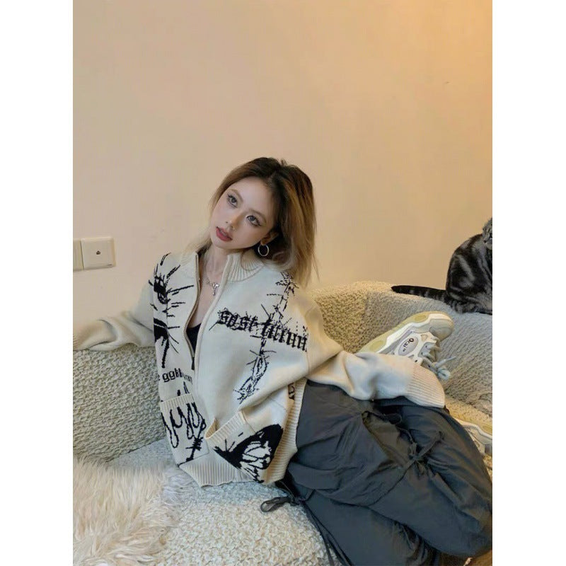 Different Print Big Pocket Knit Cardigan - fairypeony