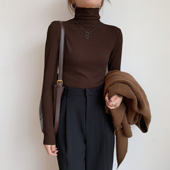 Solid Color Turtleneck Long Sleeve Knitted Tee