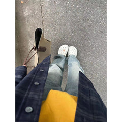 90s Retro Plaid Print Oversized Blouse