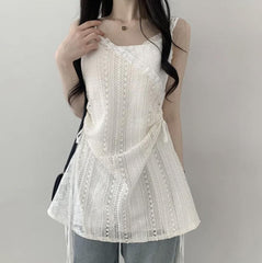 Tully lace side shirring layered bustier Blouse