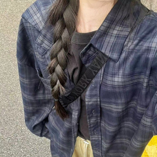 90s Retro Plaid Print Oversized Blouse