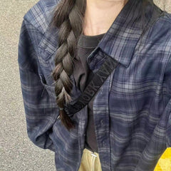 90s Retro Plaid Print Oversized Blouse