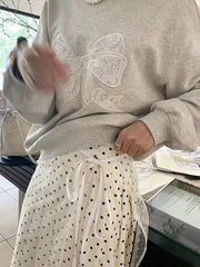Round Neck Embroidered Bow Pullover Sweatshirt