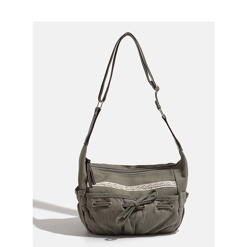 Lace Patchwork Bow Large Capacity Shoulder Bag - fairypeony