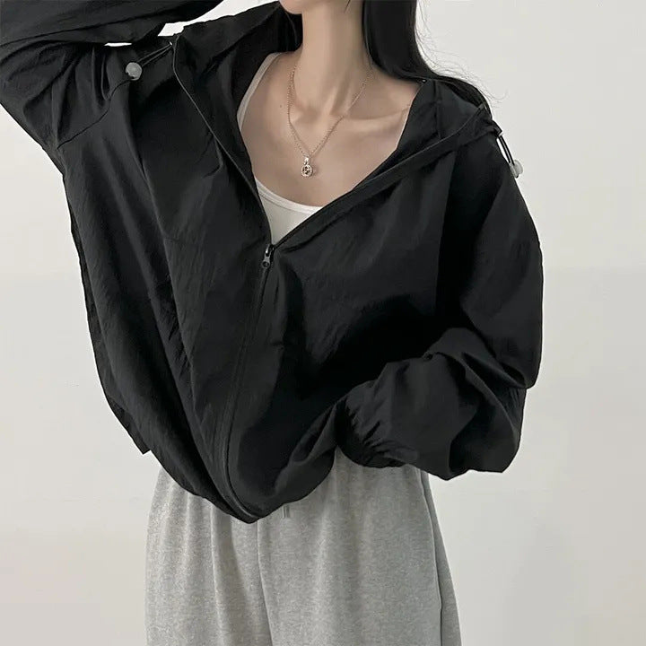 Vintage Sunscreen Hooded Zip Up Jacket