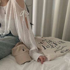 Aesthetic Cutout Off-shoulder Knitted Tee