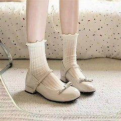 French Bow Red Mary Jane Shoes