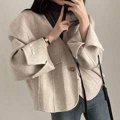 Solid Color V-Neck Plain Loose Jacket