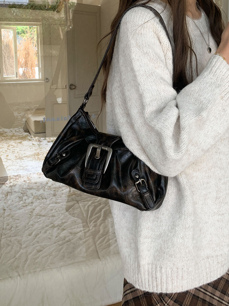 Vintage Y2K Punk Pu Leather Shoulder Bag - fairypeony