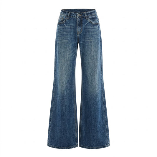 2000s Vintage Cat-Claw Cracked Bamboo Flared Jeans – High-Waist Wide-Leg Denim XS–XL