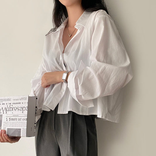 Light Academia Solid Color Oversized Blouse