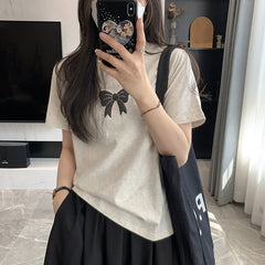 Embroidered Bow Short Sleeve Tee