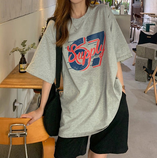 Embroidered Logo Vintage Oversized T-shirt