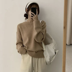 Solid Color Round Neck Pullover Sweater