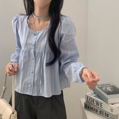 Aesthetic Ribbon Solid Color Striped Blouse