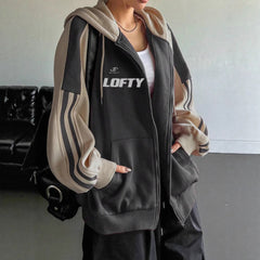 Hooded Loose Fit Color Block Sweatshirt