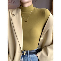 Vintage Solid Color Turtleneck Knitted Tee