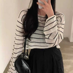 Striped Oversized Long Sleeve Knitted Tee