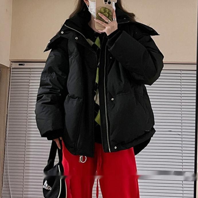 Solid Heart Embellished Hooded Puffer Jacket