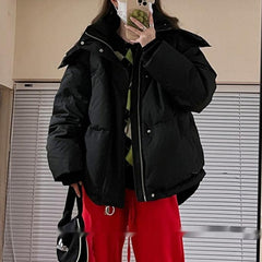 Solid Heart Embellished Hooded Puffer Jacket