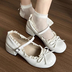 Aesthetic Bow Knot Lace Trim Mary Jane Shoes