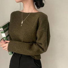 Solid Color Cropped Sweater