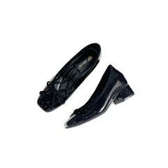 French Bow Square Toe Ballet Flat Shoes