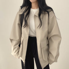 Chic Lapel Double Pocket Leather Jacket