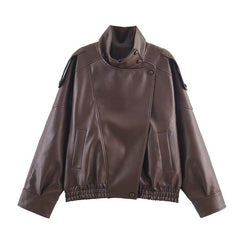 Womens Vintage Faux Leather Jacket with Belt