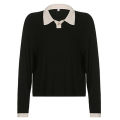 Polo Collar Long Sleeve Knitted Tee