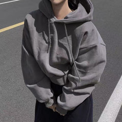 Solid Color Oversized Cropped Hoodie