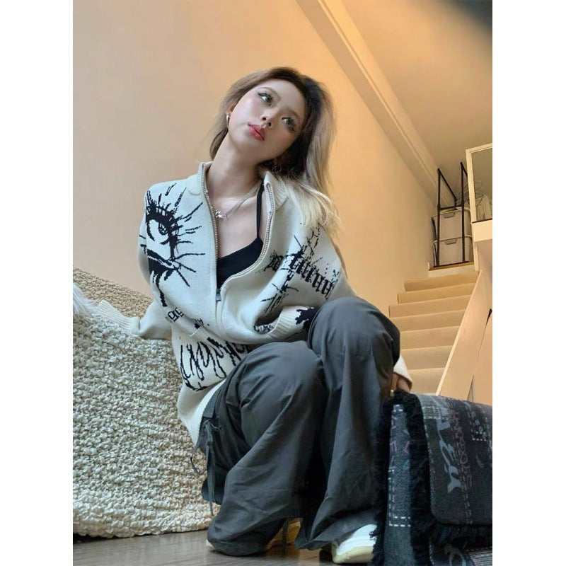 Different Print Big Pocket Knit Cardigan - fairypeony