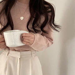 Vintage Solid Color Round Neck Sweater