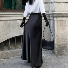 Solid Color Satin Maxi Skirt