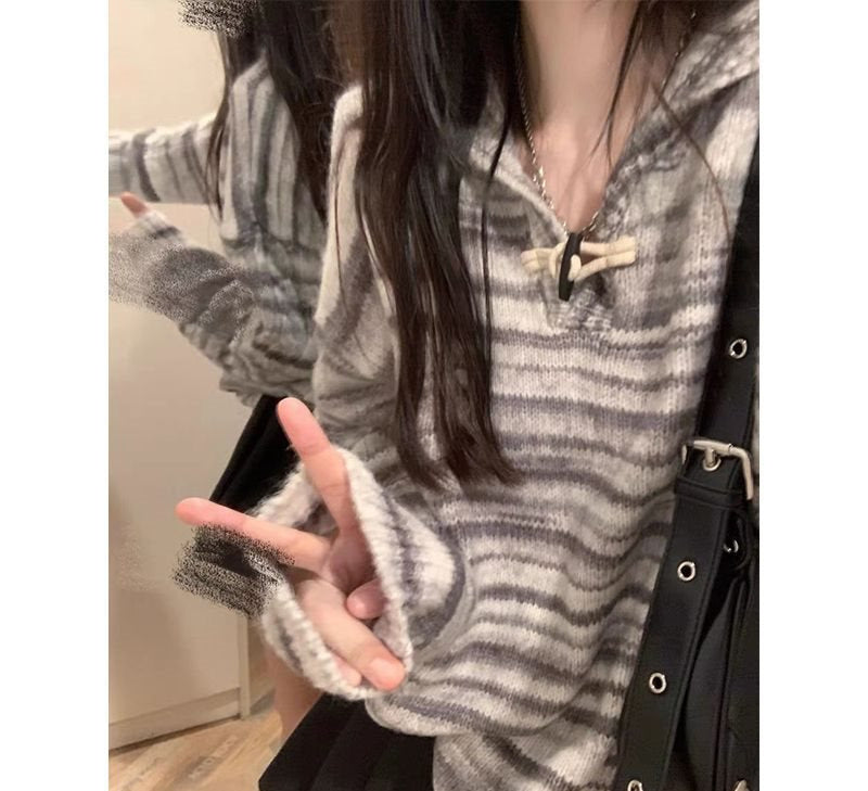 Vintage Striped Oversized Hooded Sweater