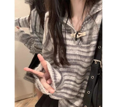 Vintage Striped Oversized Hooded Sweater
