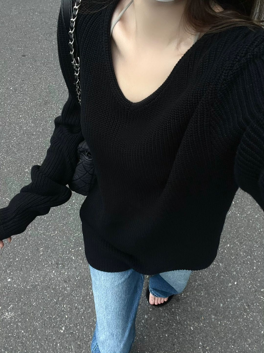 Vintage V-Neck Oversized Loose Sweater