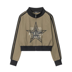 Contrast Color Star Letter Print Short Jacket - fairypeony