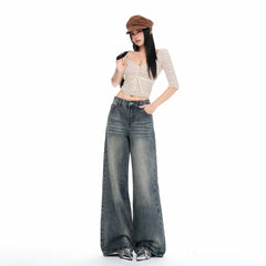 Wide-Leg Jeans – Vintage Wash Cat Whisker Stretch Denim XS–XL