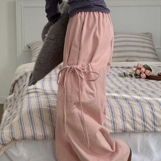 Side Pocket Bow Bandage Parachute Pants