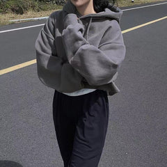 Solid Color Oversized Cropped Hoodie