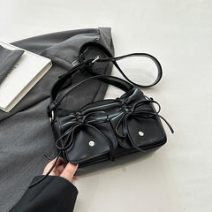 The Rosette Ribbon Leather Shoulder Bag - fairypeony