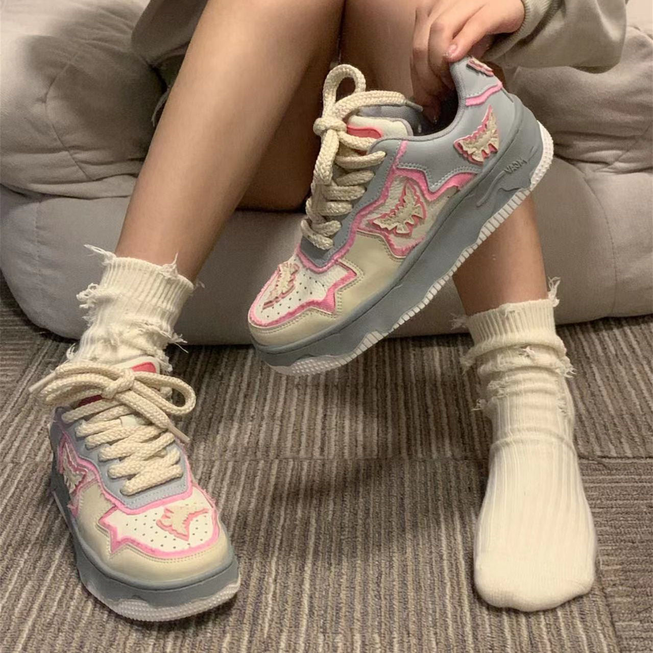 Aesthetic Butterfly Bat Patchwork Sneakers - fairypeony