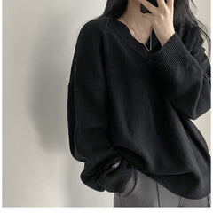 Dark Academia Solid Color V-Neck Pullover Sweater