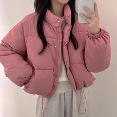 Solid Color Stand Collar Padded Coat