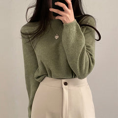 Vintage Solid Color Round Neck Sweater