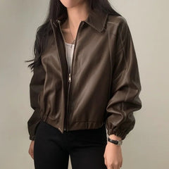 Vintage Sewing Detail Pu Leather Jacket